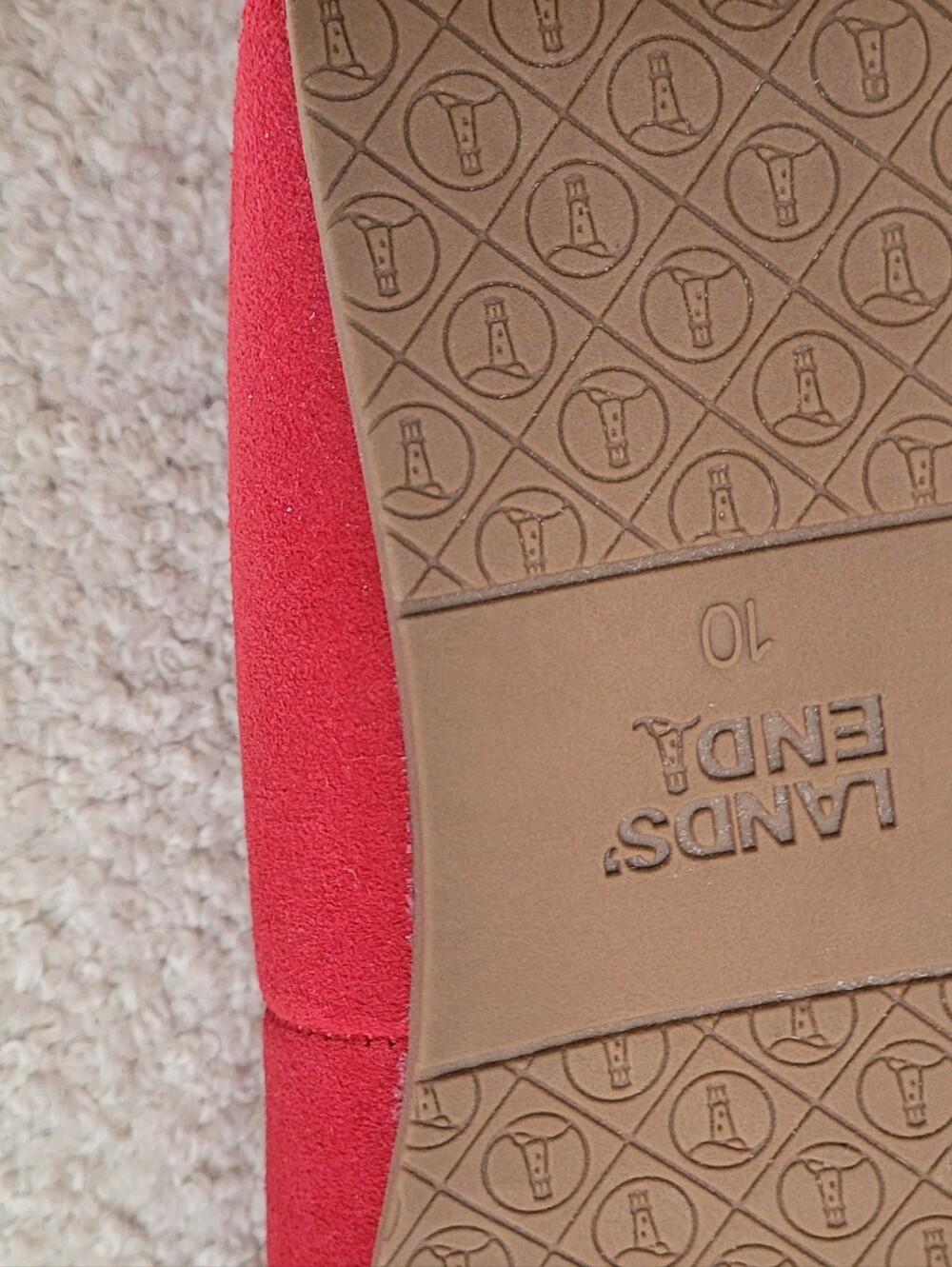 Lands' Ends Bright Red Suede Moccasin Slippers - Picture 5 of 5